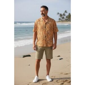 Tommy Bahama Mens Silk Hawaiian Shirt TG Orange Floral Aloha Button Up Size XL